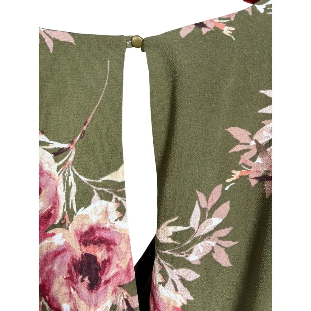 Miami Olive Green Floral Long Bell Sleeve Surplice Romper Womens Large - Picture 8 of 9